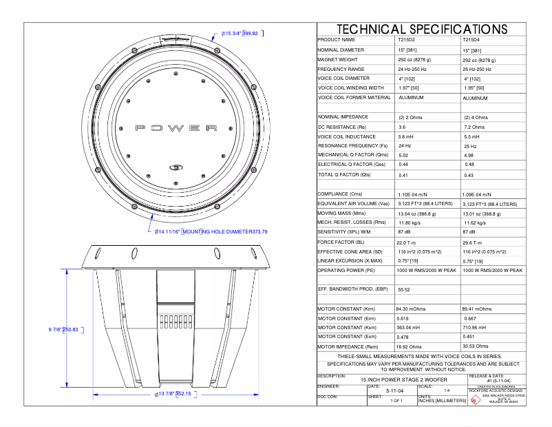 Page 1 de la notice Fiche technique Rockford Fosgate Power T212D2