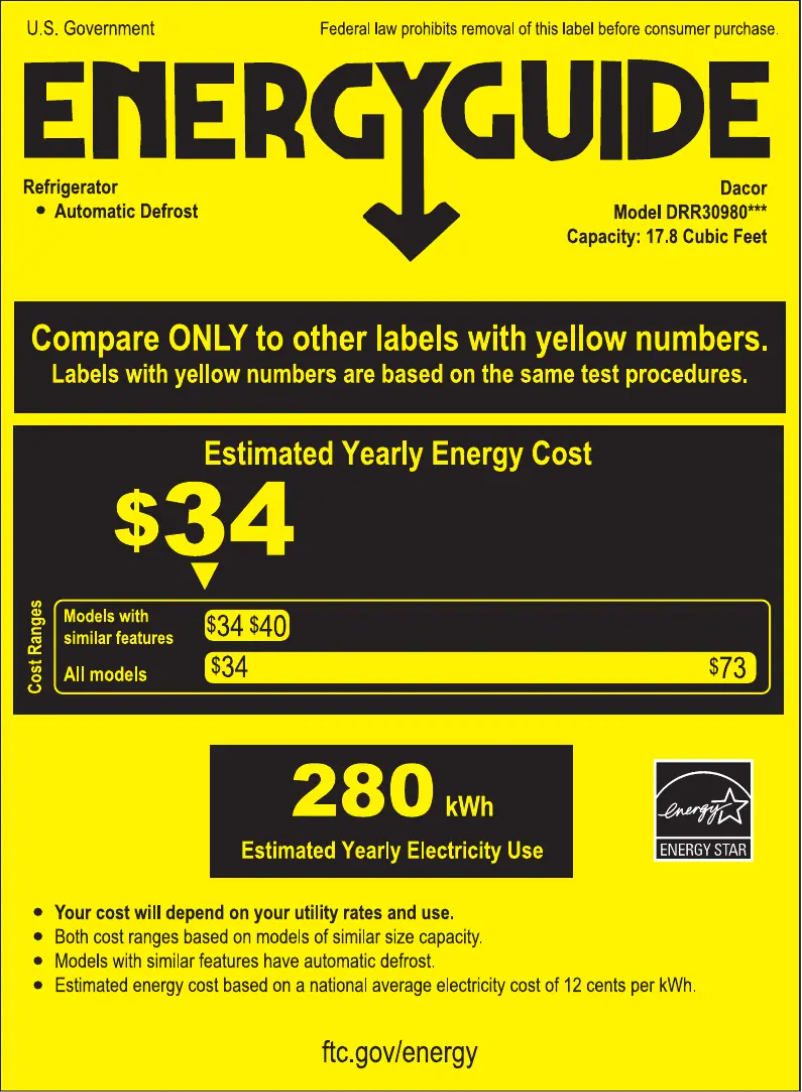 Page 1 de la notice Label énergétique Dacor Modernist DRR30980RAP