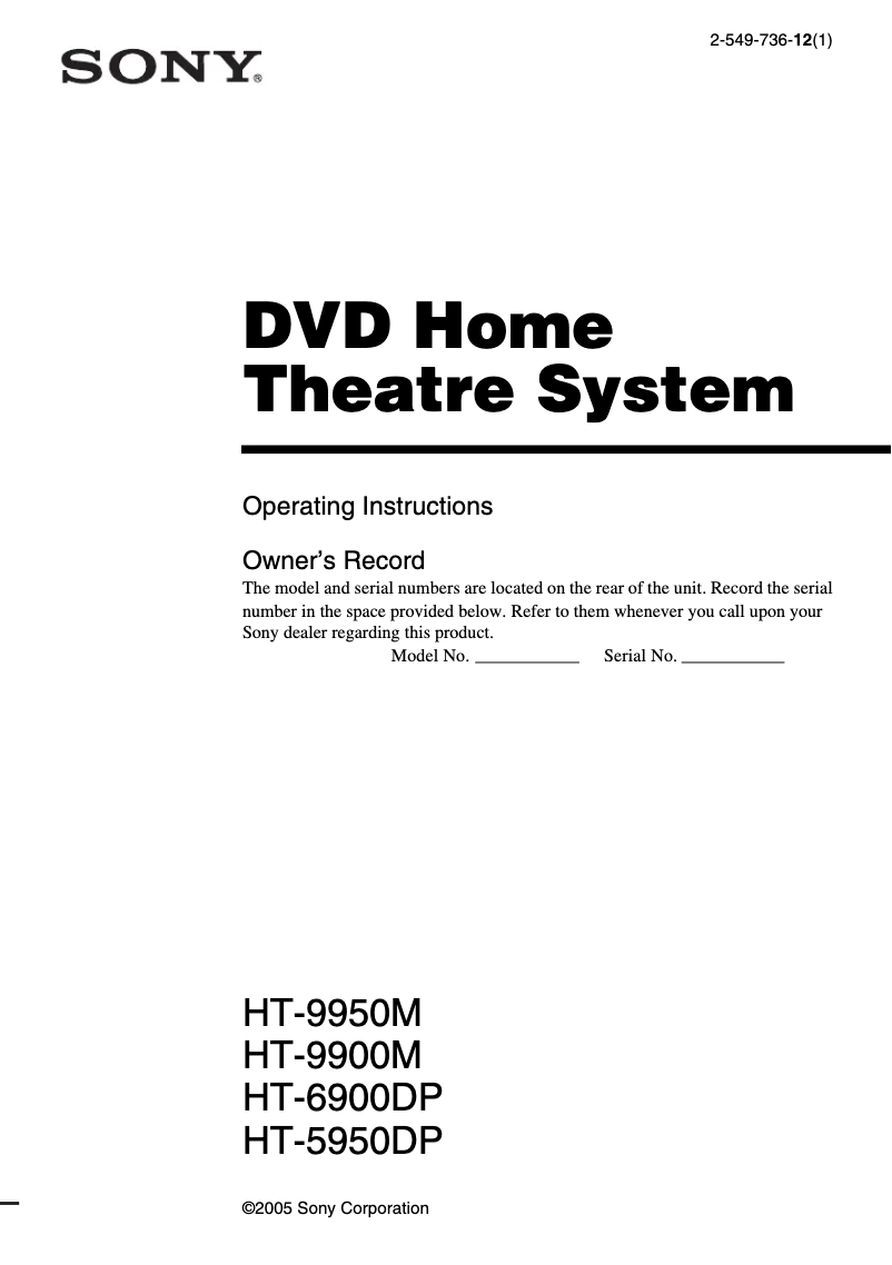 Page 1 de la notice Manuel utilisateur Sony HT-9950M