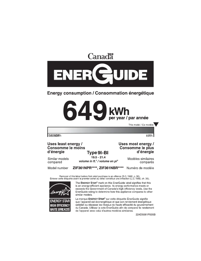 Page 1 de la notice Label énergétique Monogram ZIF361NPRII