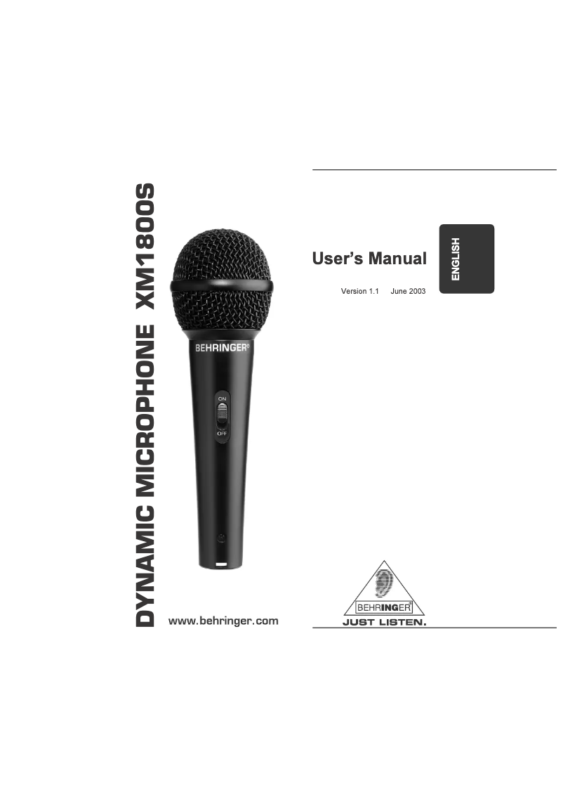 Page n°1 - Manuel utilisateur Behringer Ultravoice XM1800S