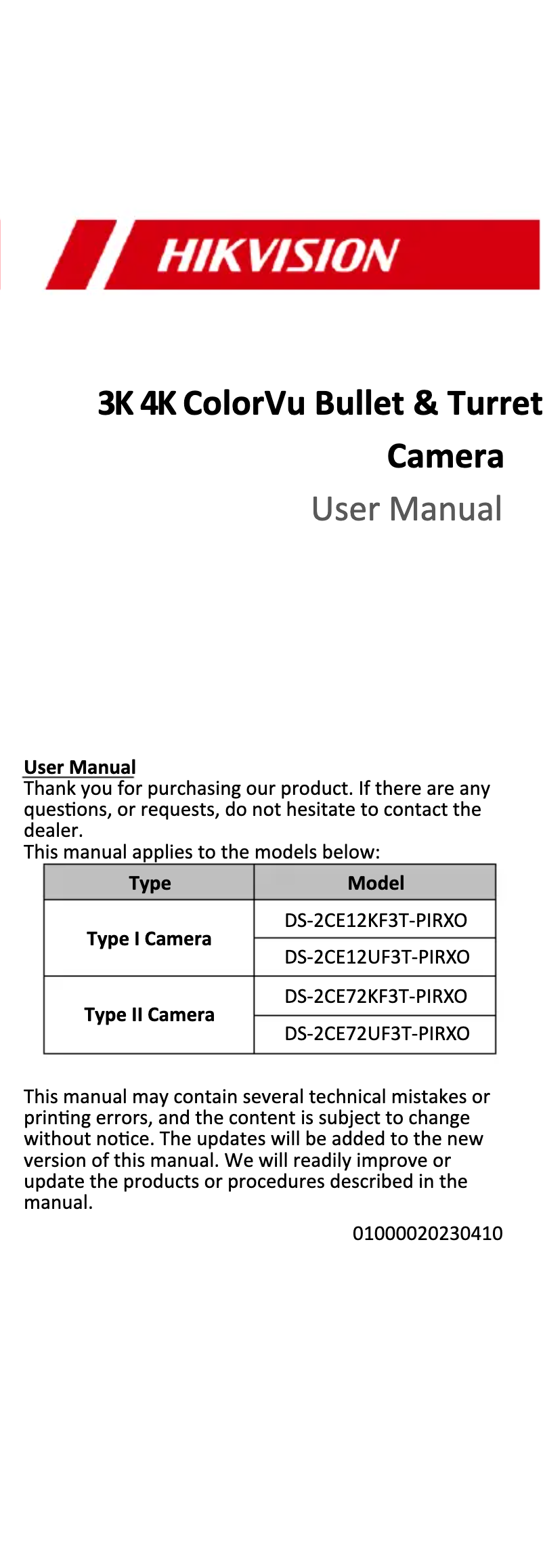 Página 1 del manual Manual de usuario Hikvision DS-2CE12UF3T-PIRXO