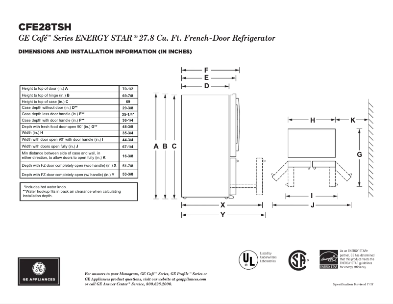 Page n°1 - Fiche technique GE Café CFE28TSHSS