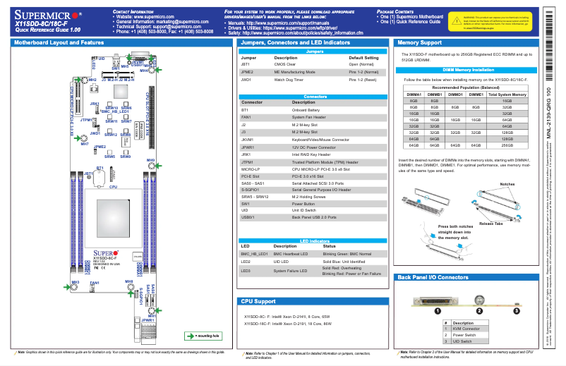 Page 1 de la notice Guide de démarrage rapide Supermicro X11SDD-8C-F