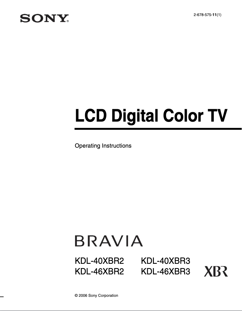 Image de la première page du manuel de l'appareil Bravia KDL-40XBR3