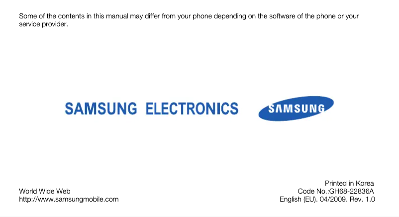 Page 1 de la notice Manuel utilisateur Samsung GT-M7600