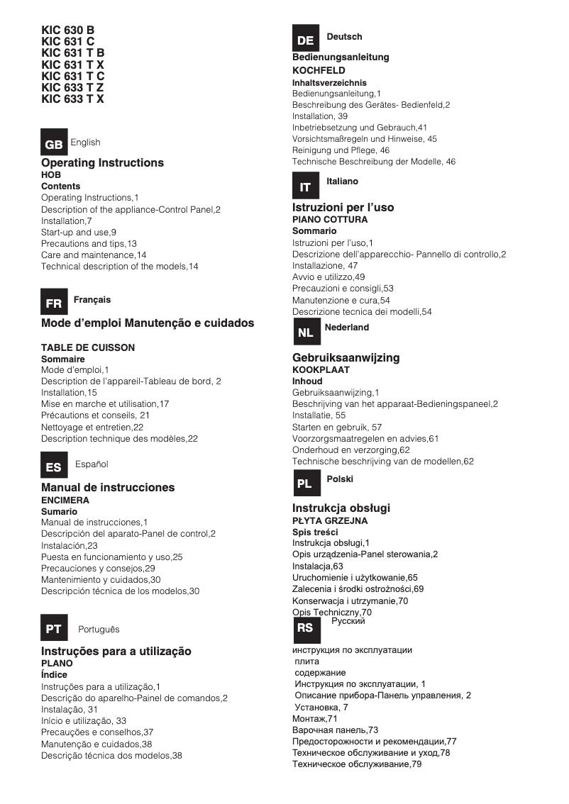 Page 1 de la notice Manuel utilisateur Hotpoint KIC 631 T X