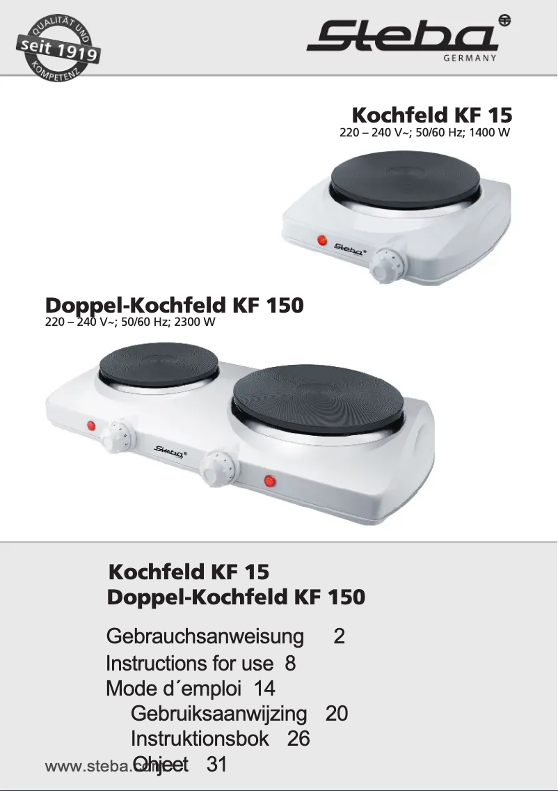 Page 1 de la notice Manuel utilisateur Steba KF 15