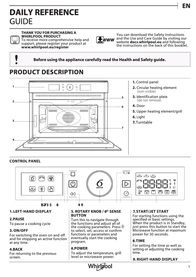 Page 1 de la notice Manuel d'utilisation et d'entretien Whirlpool AMW 508/IX
