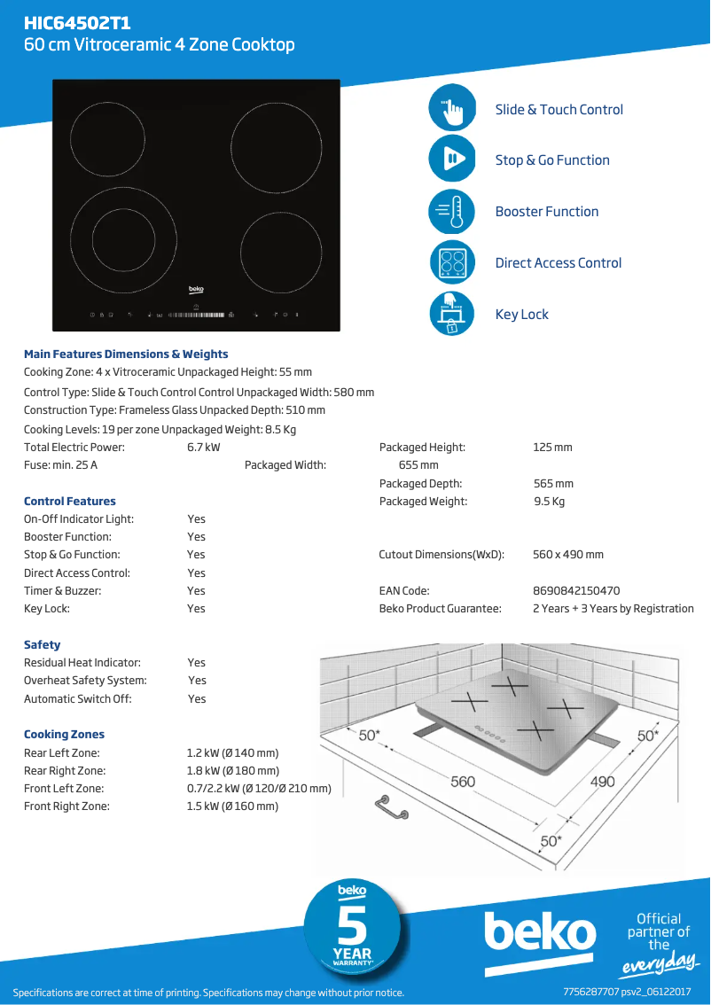 Page n°1 - Fiche technique Beko HIC64502T1