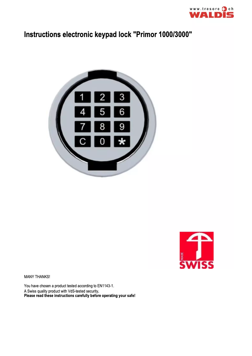 Page n°1 - Manuel utilisateur WALDIS Business 1000