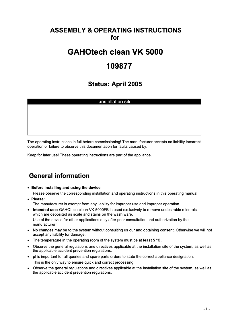 Image de la première page du manuel de l'appareil VK 5000 FB