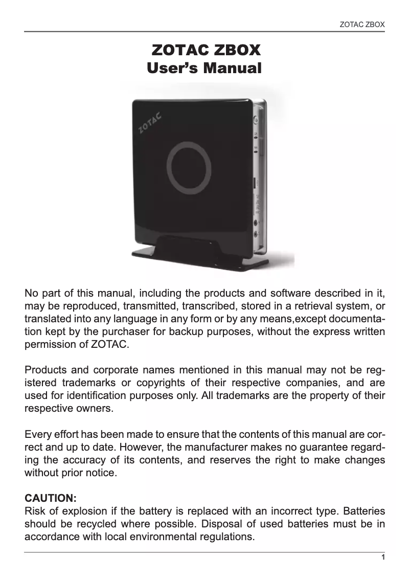 Page 1 de la notice Manuel utilisateur Zotac MN321 PLUS