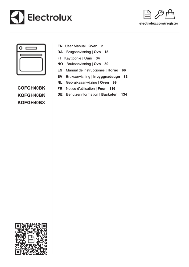 Page 1 de la notice Manuel utilisateur Electrolux KOFGH40BK