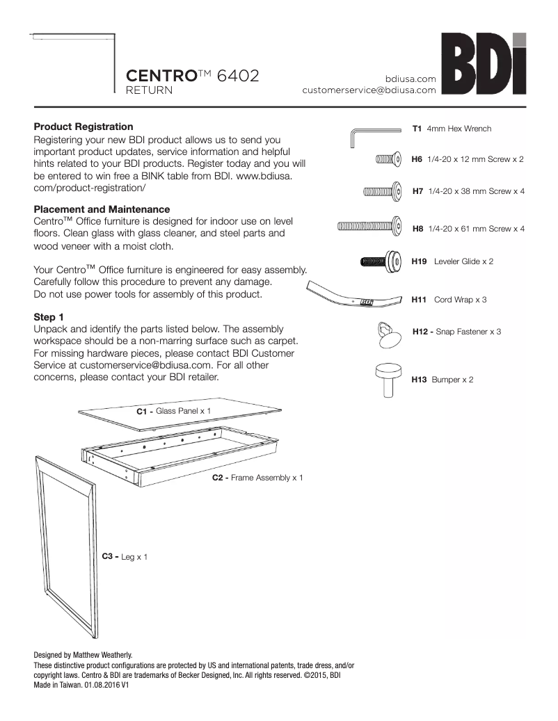 Page n°1 - Manuel utilisateur BDI Centro 6402