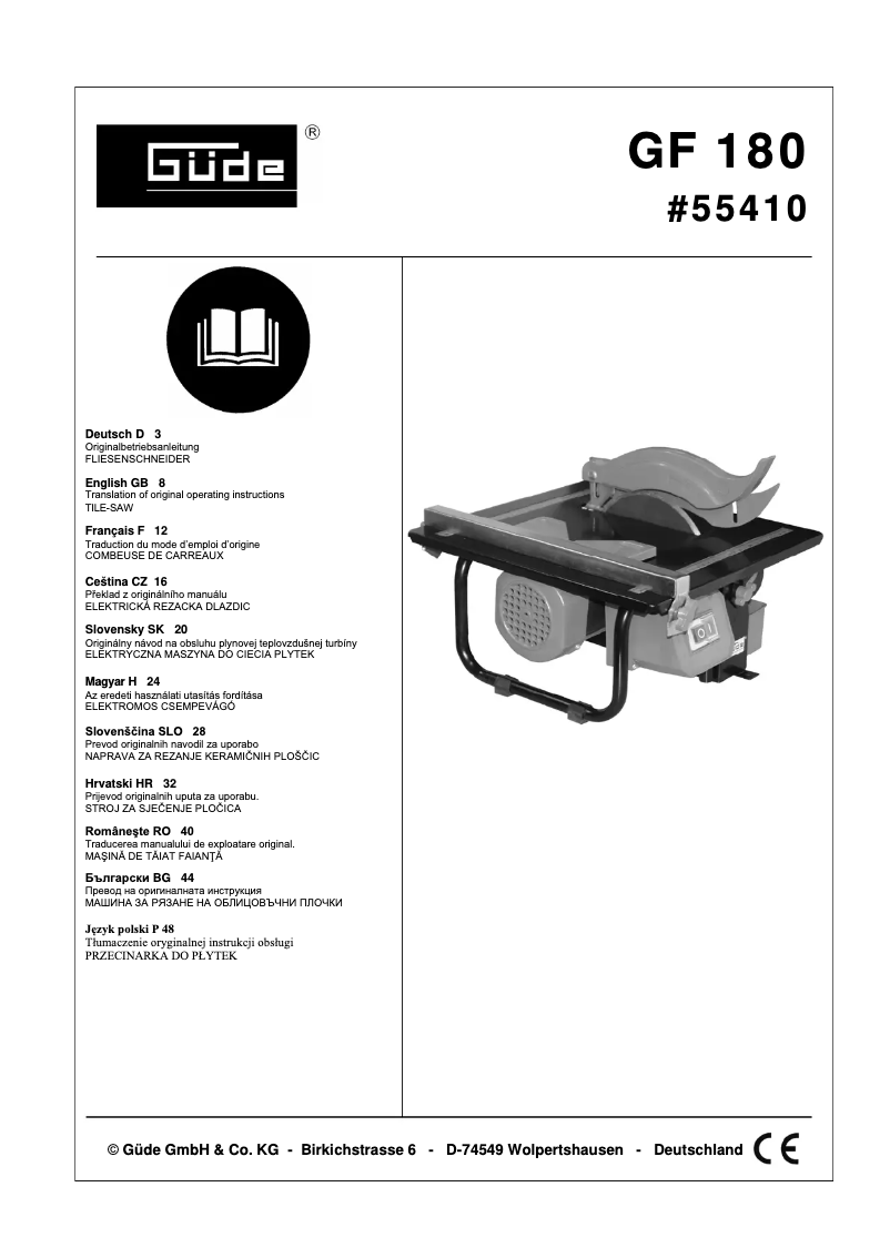 Page n°1 - Manuel utilisateur Güde GF 180