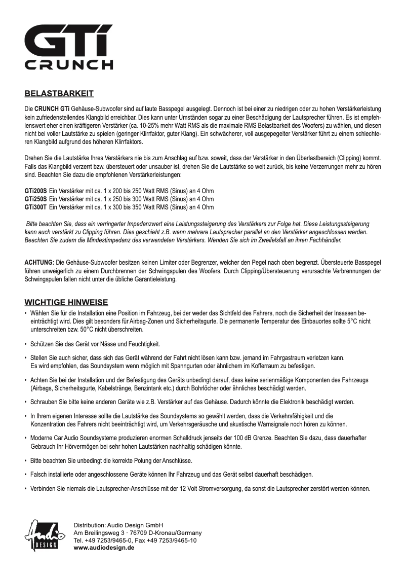 Page 1 de la notice Manuel utilisateur Crunch GTi250S