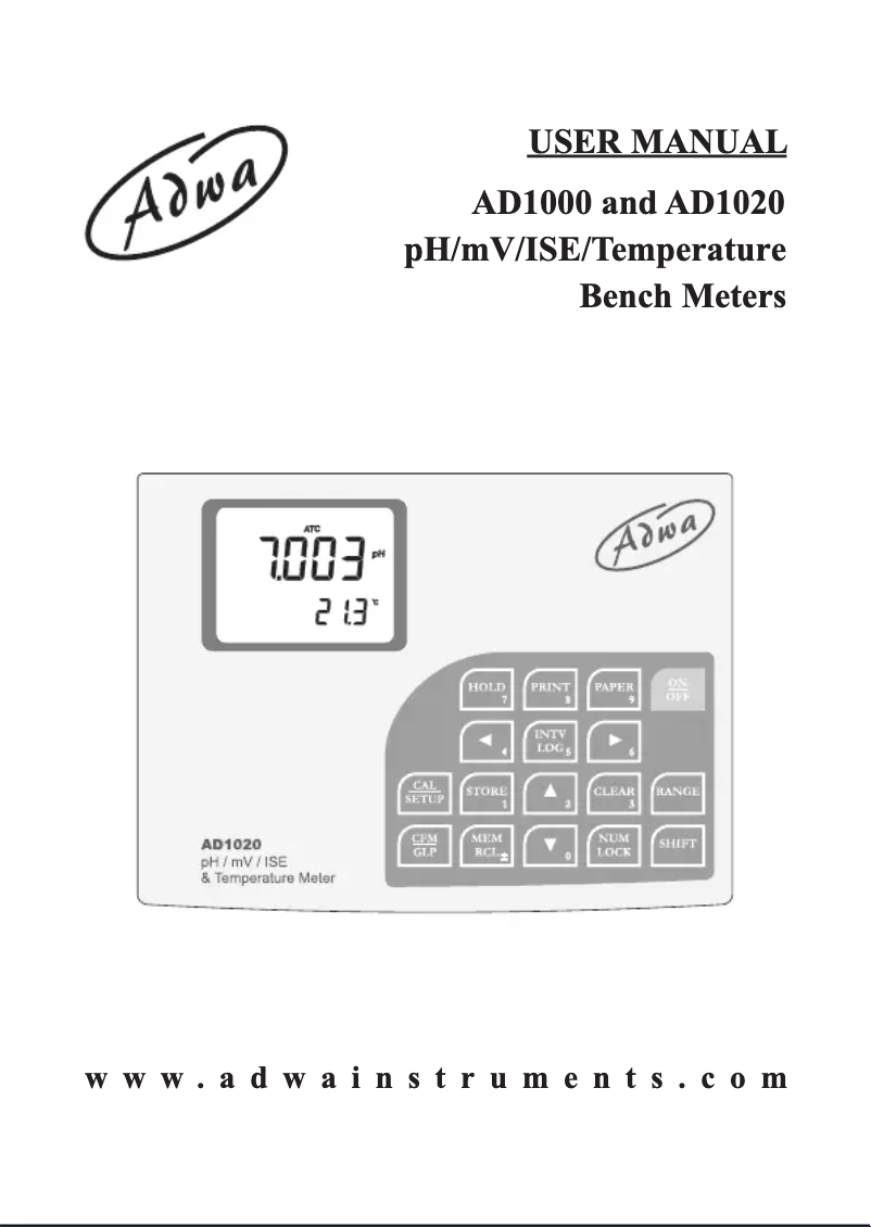 Image de la première page du manuel de l'appareil AD1020