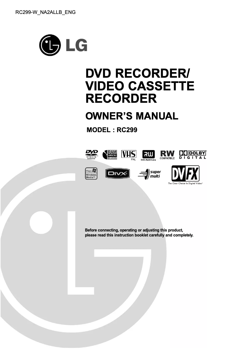 Page 1 de la notice Manuel utilisateur LG RC299-W