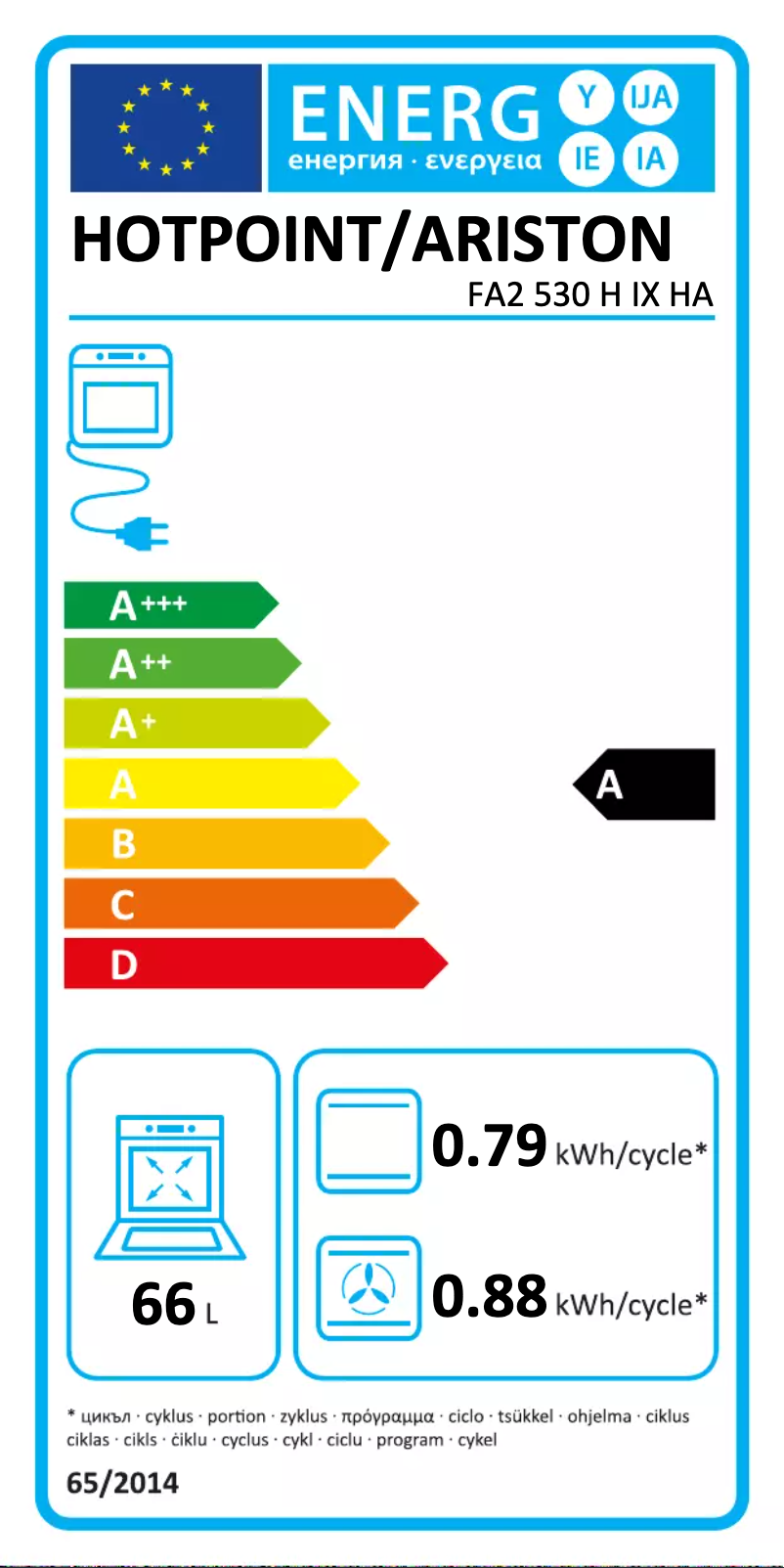Page 1 of the manual Energy Label Hotpoint FA2 530 H IX HA