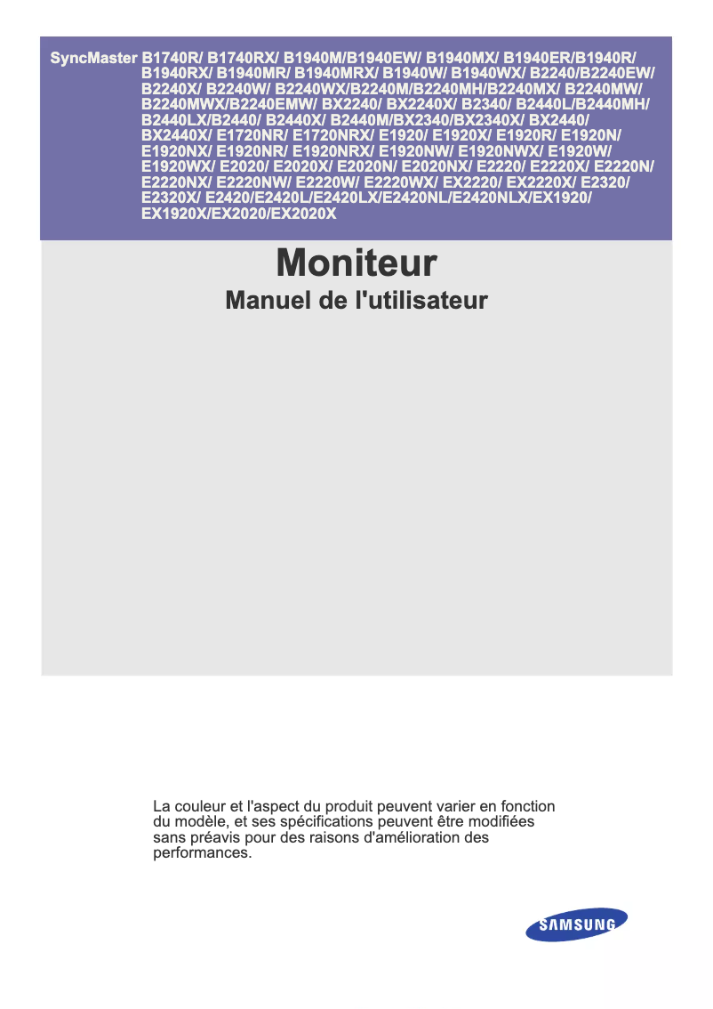 Page 1 de la notice Manuel utilisateur Samsung SyncMaster BX2331