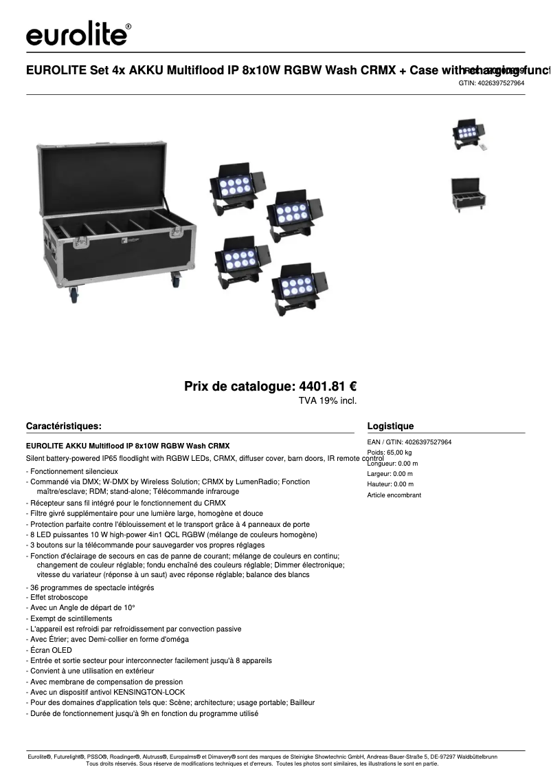 Page 1 de la notice Fiche technique Eurolite Multiflood IP