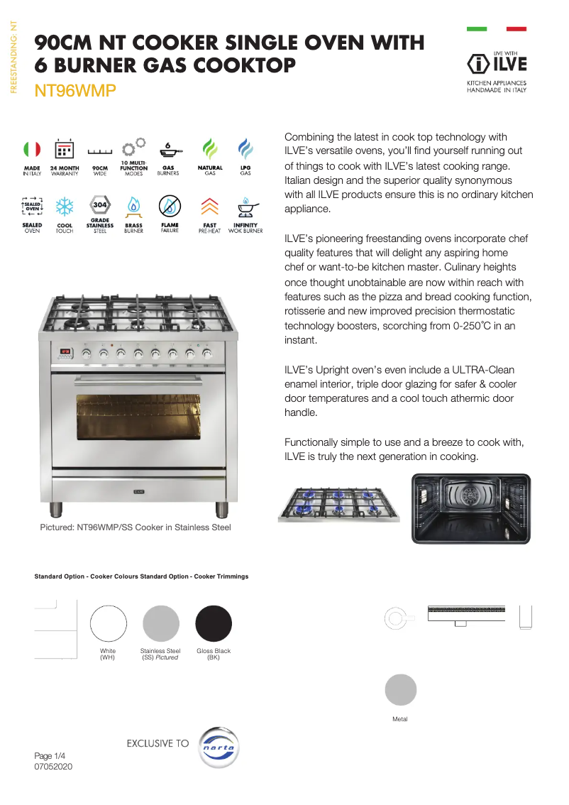 Página 1 del manual Ficha técnica Ilve NT96WMPMG