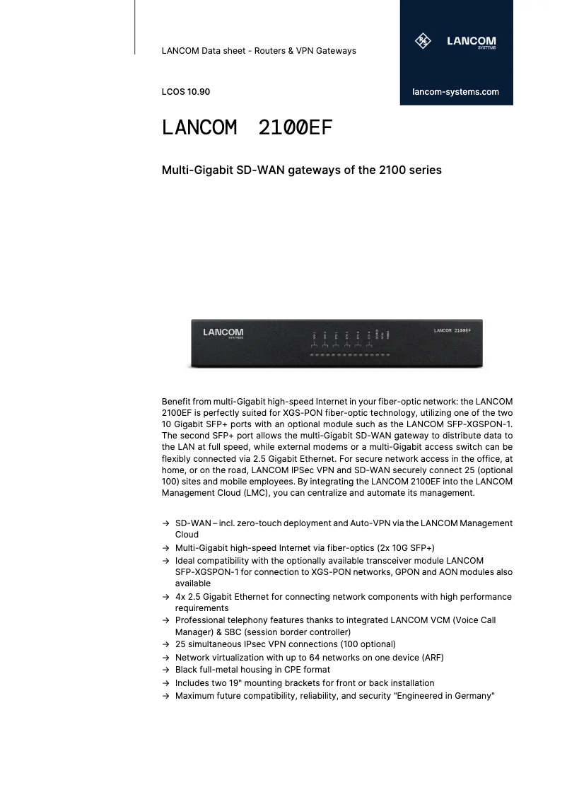 Page 1 de la notice Fiche technique Lancom 2100EF