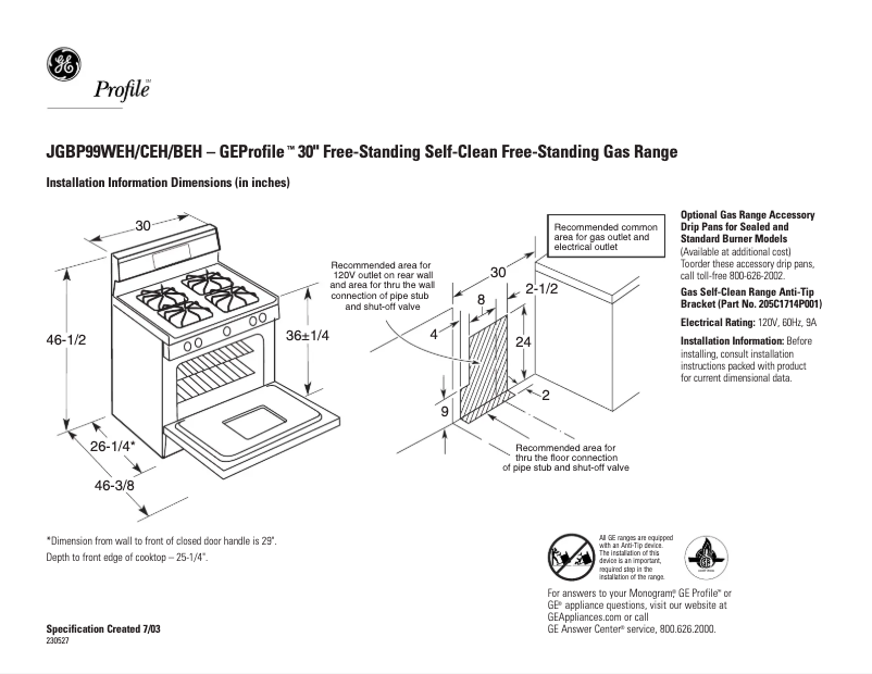 First page image of the manual for Profile JGBP99WEHWW