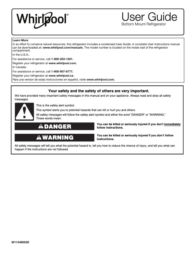Image de la première page du manuel de l'appareil WRB543CMJV