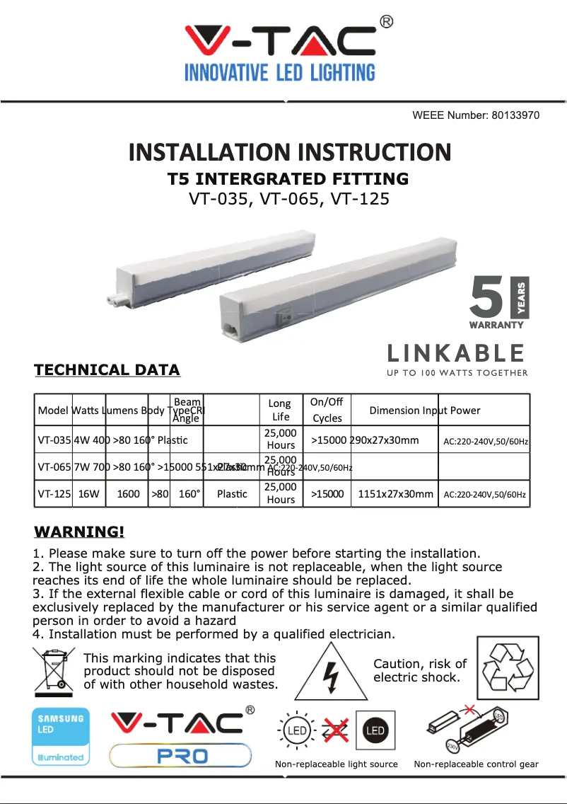 Page 1 de la notice Manuel utilisateur V-TAC VT-125-N
