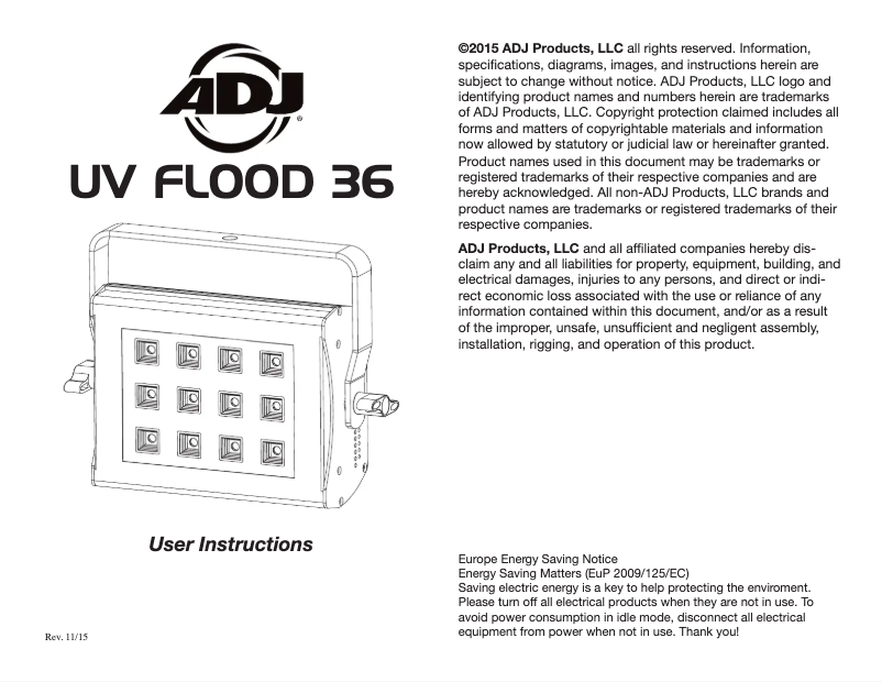 Página 1 del manual Manual de usuario American DJ UV Flood 36