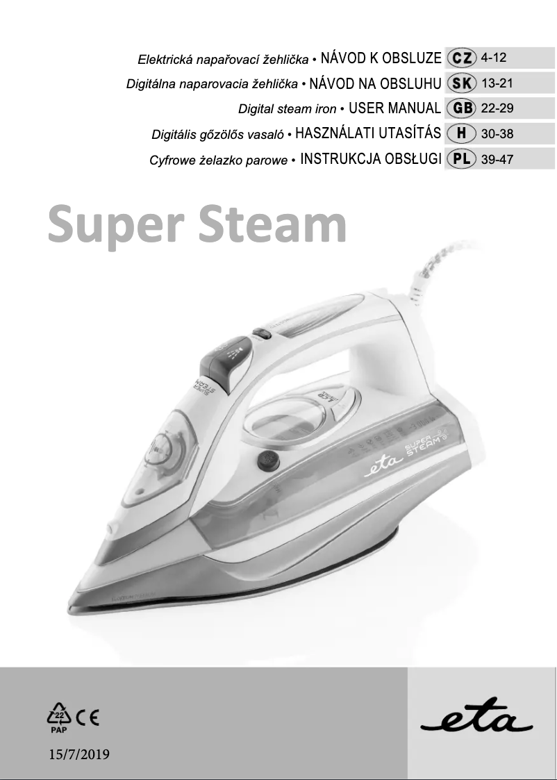 Page 1 de la notice Manuel utilisateur Eta SuperSteam 2275 90000