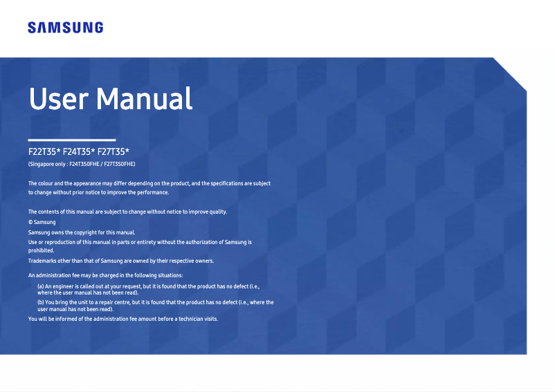 Page 1 de la notice Manuel utilisateur Samsung F24T350FHAXXA
