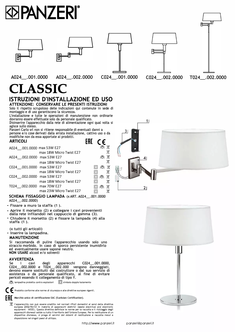 Página 1 del manual Manual de usuario Panzeri Classic