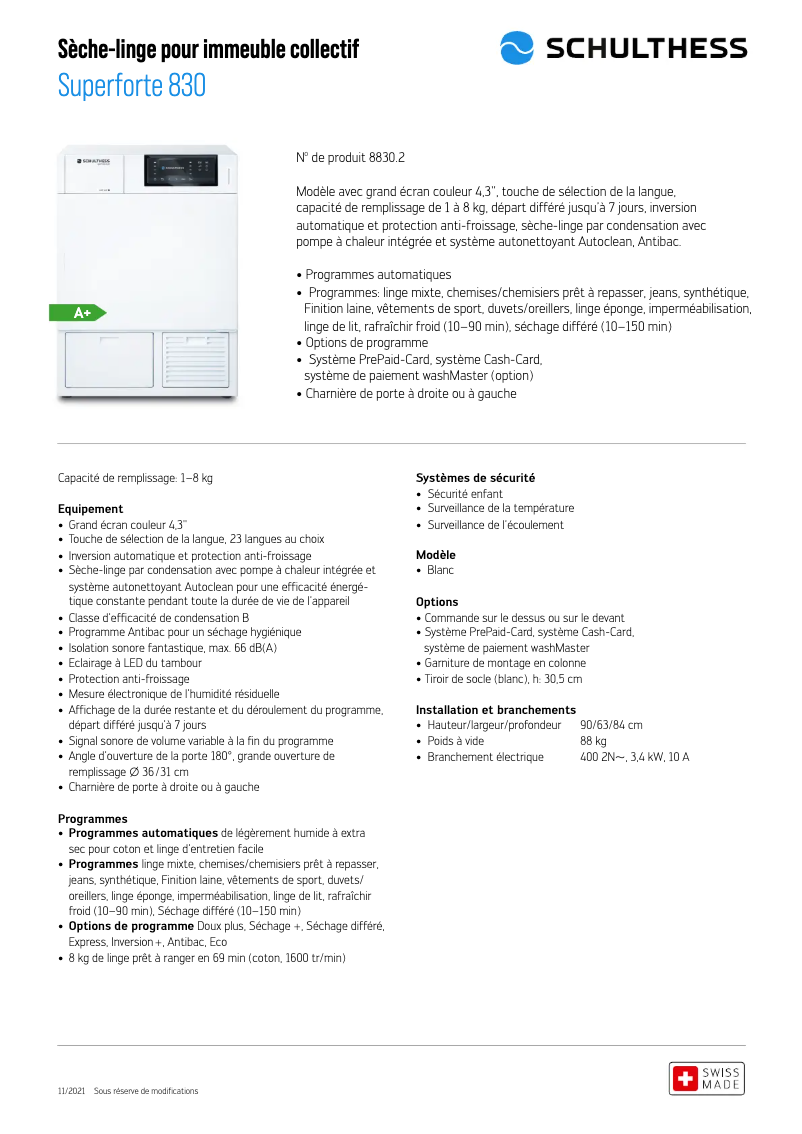 Page n°1 - Fiche technique Schulthess Superforte 830