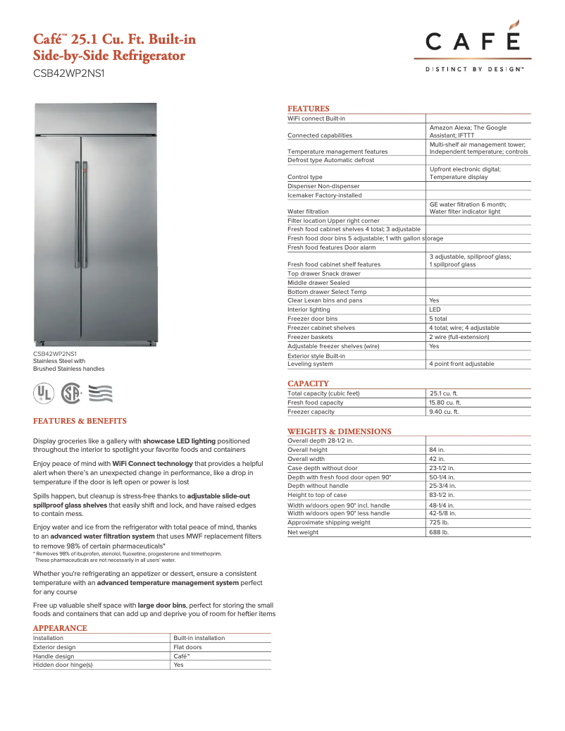 Page n°1 - Fiche technique GE CSB42WP2NS1