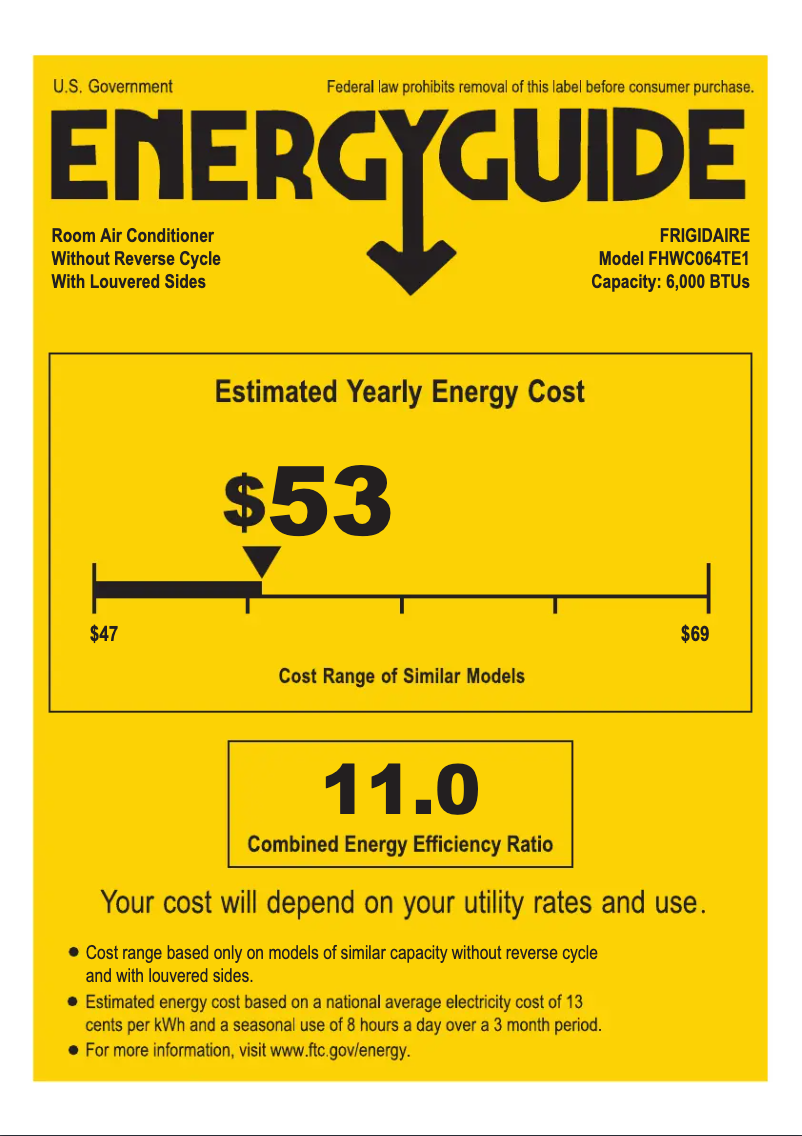 Page 1 de la notice Label énergétique Frigidaire FHWC064TE1