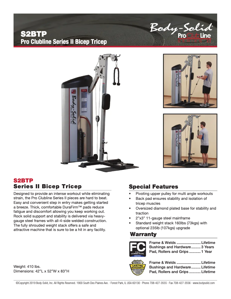 Page 1 de la notice Fiche technique Body-Solid S2BTP