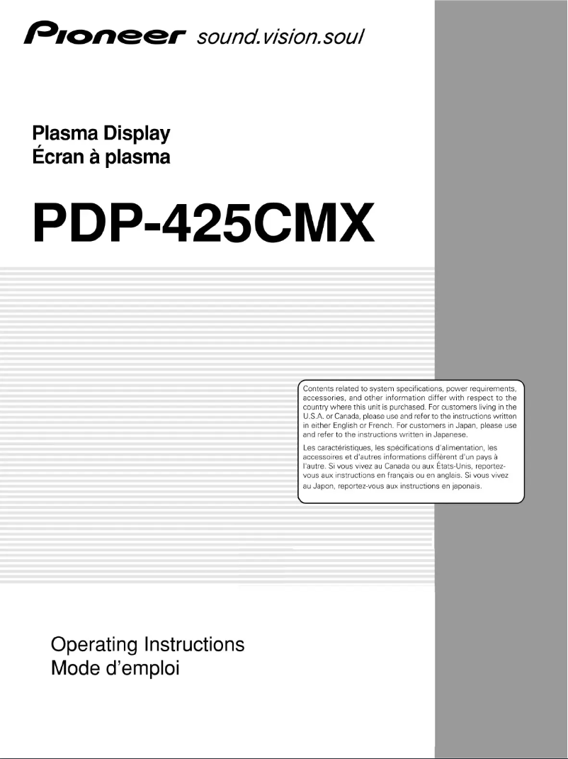 Page n°1 - Manuel utilisateur Pioneer PDP-425CMX