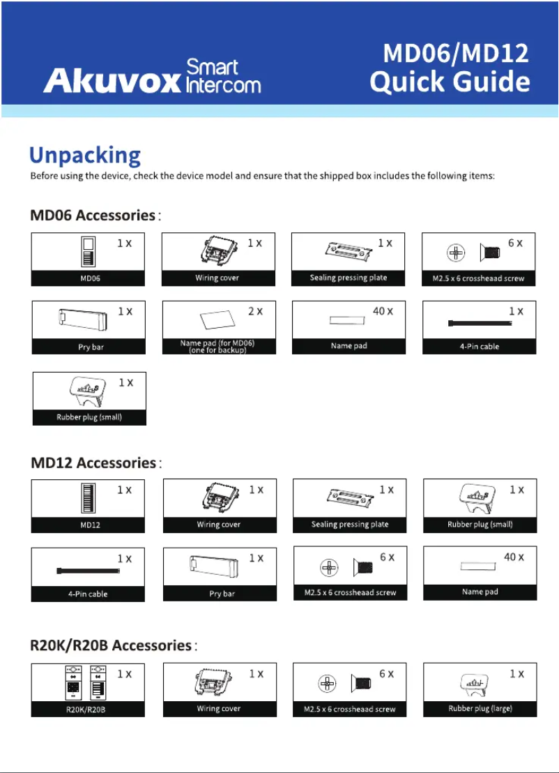 Page 1 de la notice Manuel utilisateur Akuvox MD06