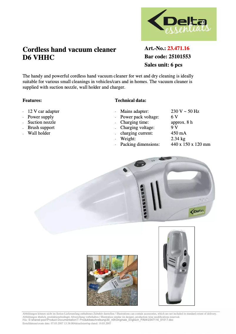 Image de la première page du manuel de l'appareil D6 VHHC