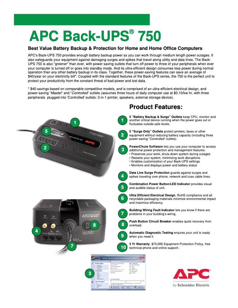 Page 1 de la notice Brochure APC BE750G