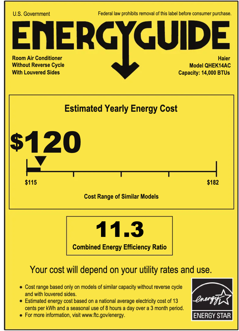 Page 1 de la notice Label énergétique Haier QHEK14AC