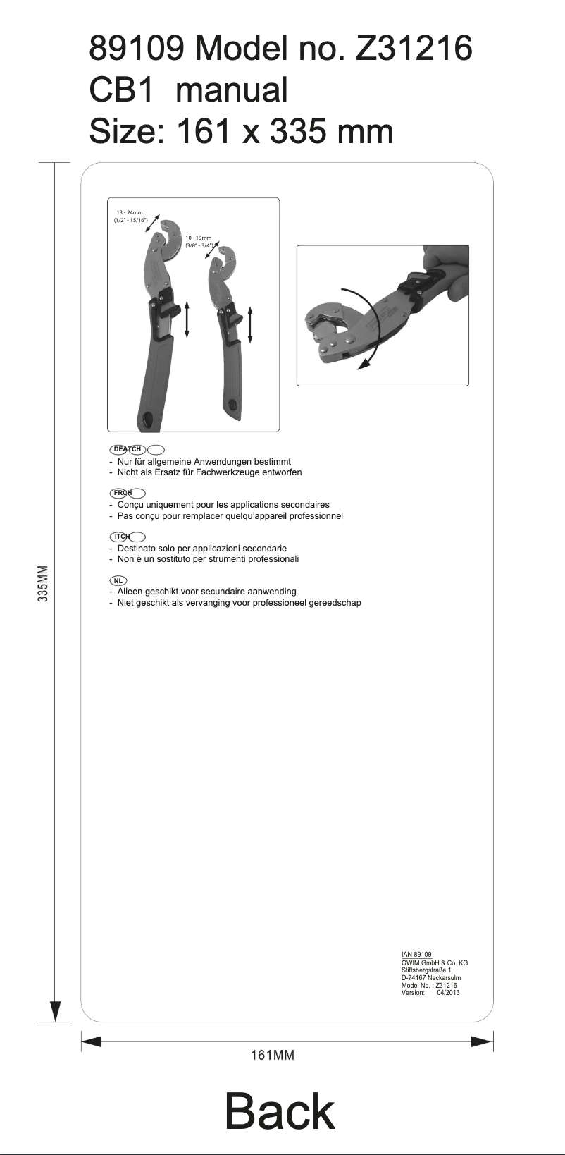 Page n°1 - Manuel utilisateur Powerfix IAN 89109