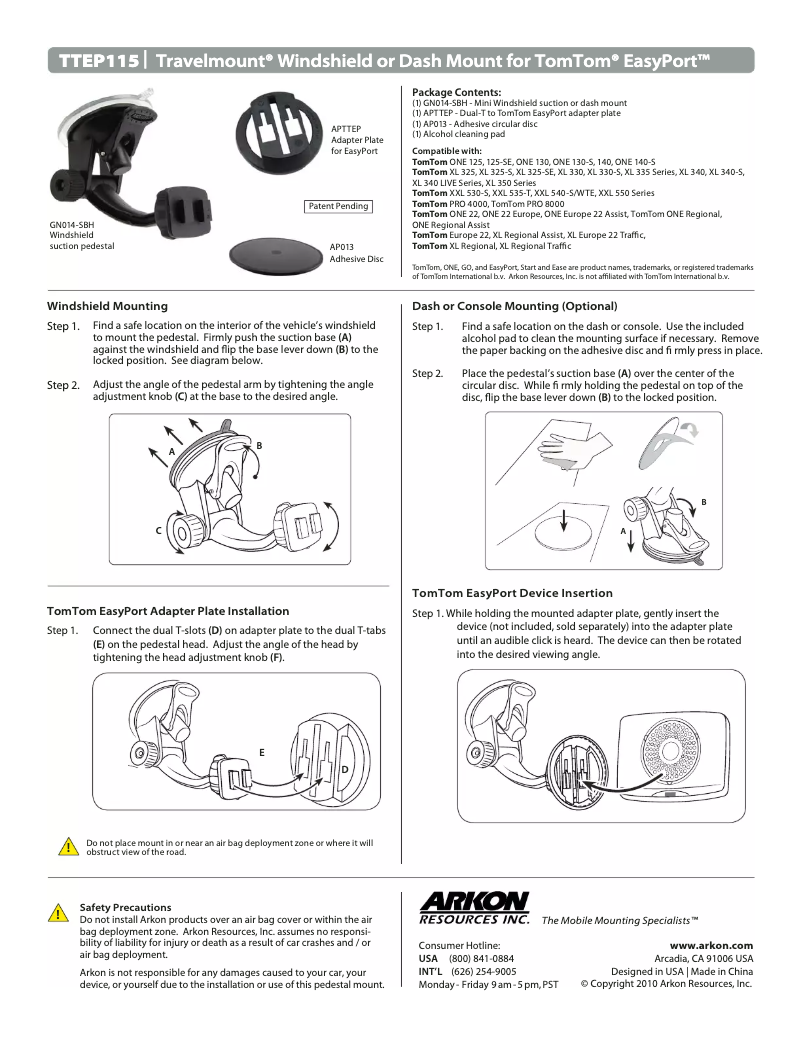 Page n°1 - Manuel utilisateur Arkon TTEP115