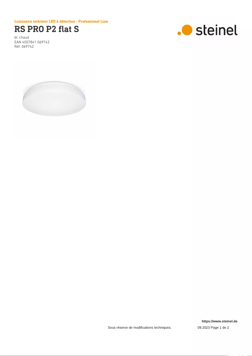 Page 1 de la notice Schéma de câblage Steinel RS PRO P2 Flat S