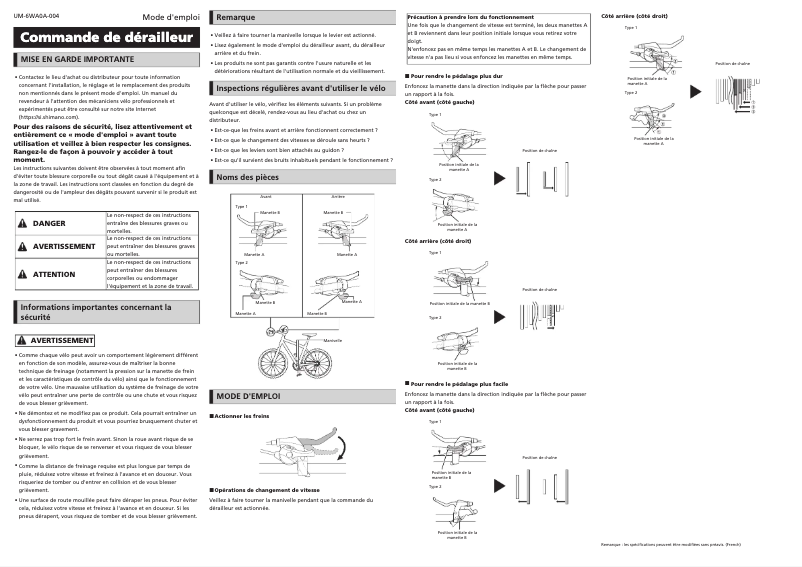 Page n°1 - Manuel utilisateur Shimano ST-T4000-R