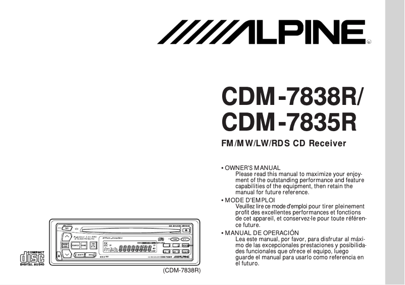 Page 1 de la notice Manuel utilisateur Alpine CDM-7838R