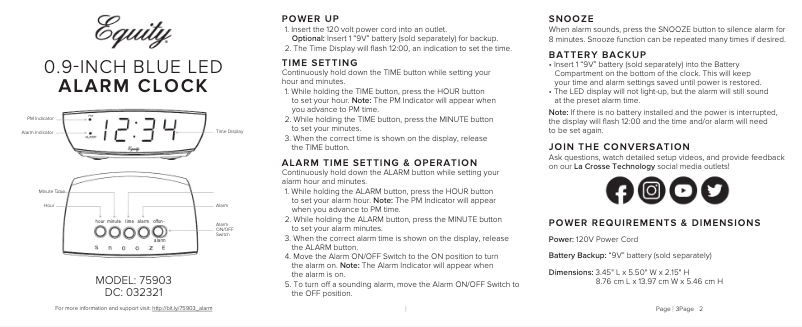 Page 1 de la notice Manuel utilisateur La Crosse Technology 75903